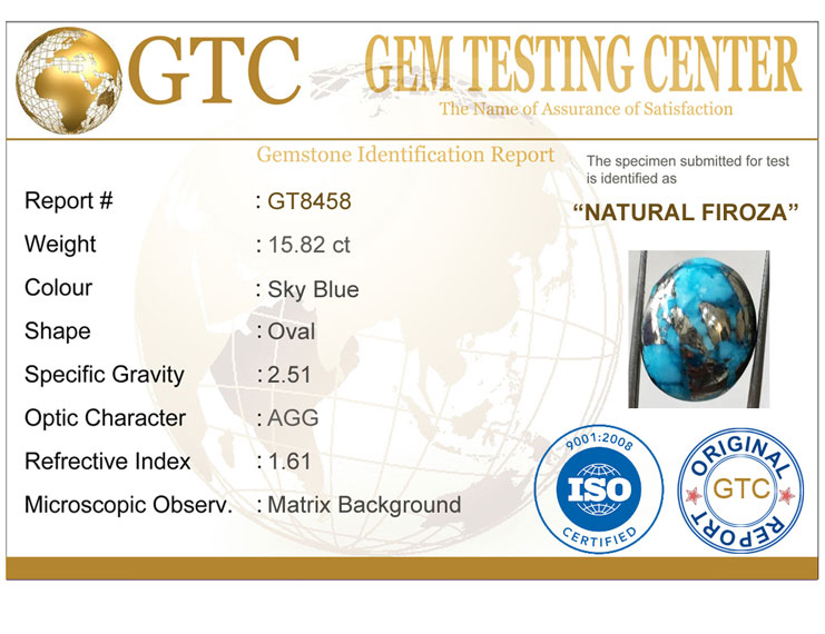15.82 Ct Natural Irani Firoza (Iranian Turquoise) – Certified Original Gemstone | Gemshub